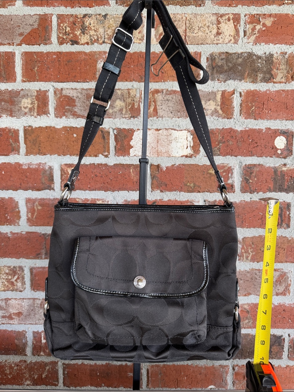 Coach Black Signature Jacquard Shoulder Bag with Adjustable Strap